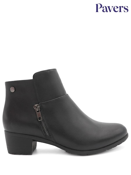 Noir - Bottines Pavers Coupe large zippées à talon carré