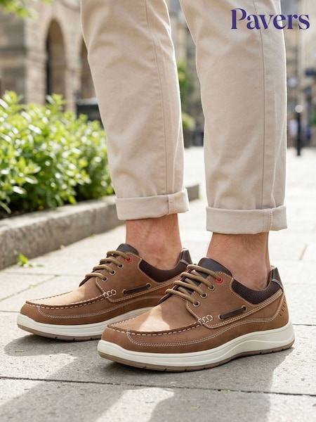 Tan Brown - Regular Pavers Wide Fit Lightweight Lace Up Shoes