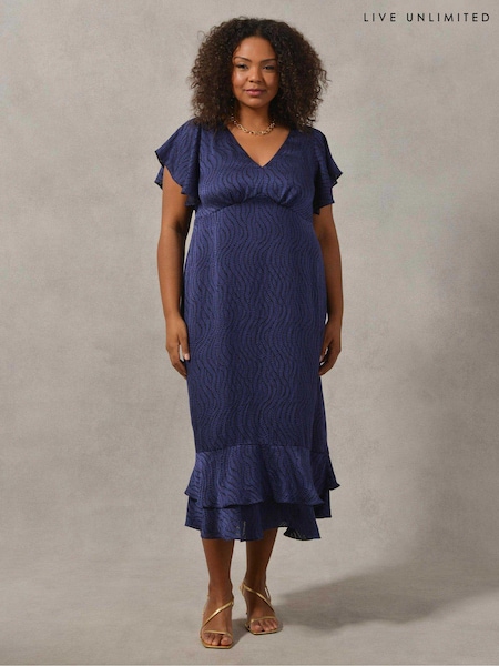 Live Unlimited Blue Curve Leaf Burnout Short Sleeve Midi Dress (780215) | €40