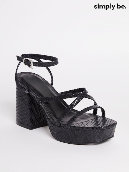 Simply Be Vicky  Strappy Platform Wide Fit Heeled Black Sandals (780363) | €25