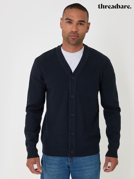 Blue - Regular Threadbare Zig Zag Knit V-neck Cardigan