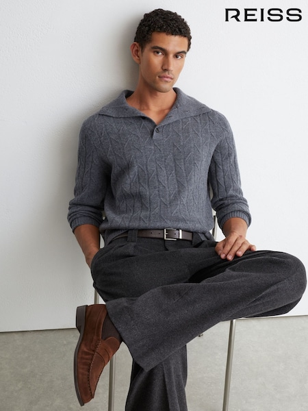 Srednje Siva melange - Regular Reiss Littleton Wool Stitch-detail Half-button Jumper