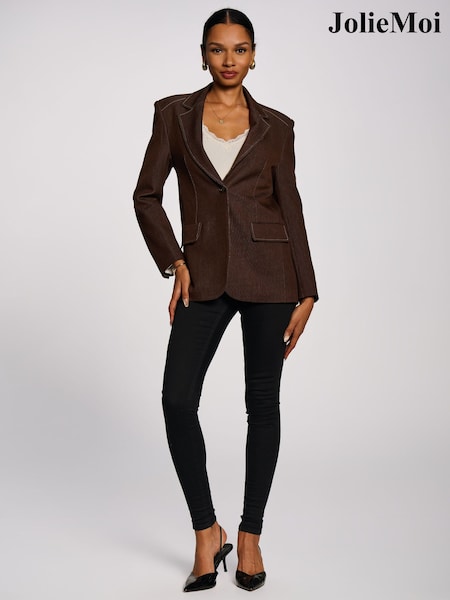 Marrón - Jolie Moi Oversized Single Breasted Denim Blazer