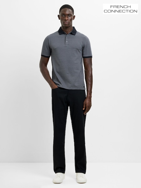 Black - Regular French Connection Cotton Geometric Print Short Sleeve Polo Shirt