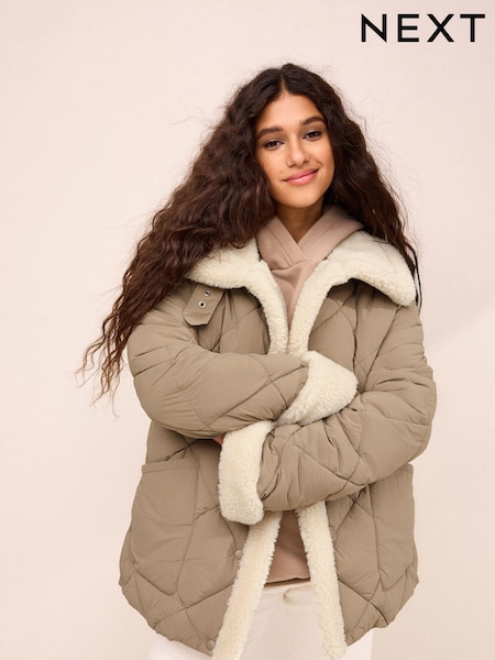 Camel Brown Borg Lined Quilted Jacket (780856) | €28