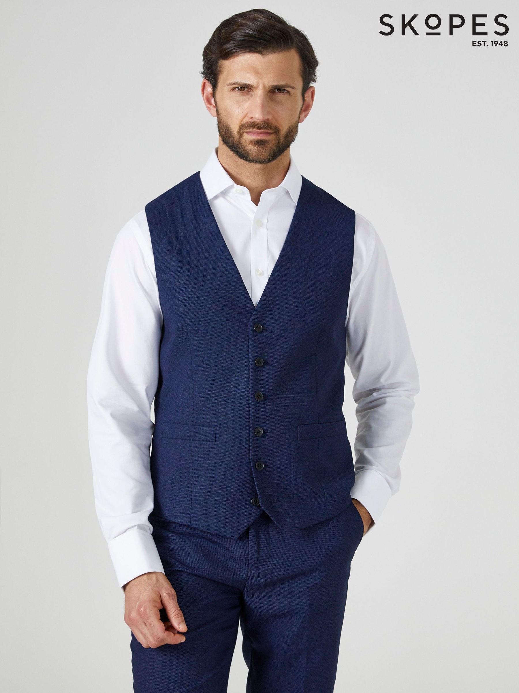 כחול  - Skopes Harcourt Single Breasted Tailored Fit Suit Waistcoat (781034) | ‏251‏₪