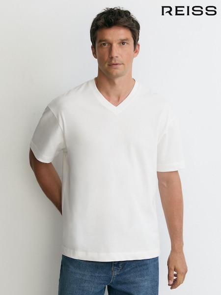 White - Regular Reiss Malibu Cotton V-neck Relaxed-fit T-shirt