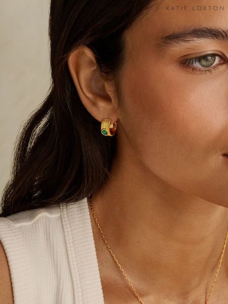Gold - Katie Loxton August Aventurine Birthstone Hoop Earrings