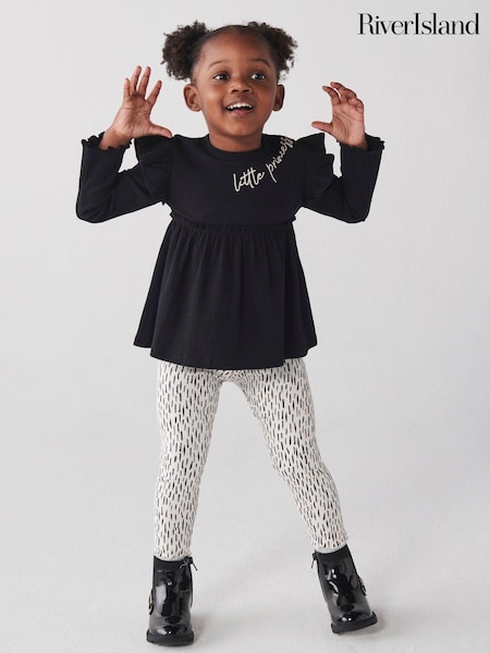 River Island Black Mini Girls Peplum Rib T-Shirt (781478) | €8