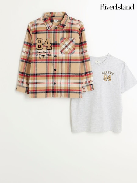 River Island Brown Boys Check Overshirt Set (781506) | €15.50 - €21