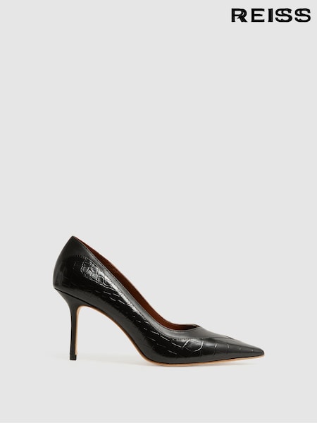 Reiss Black Gwyneth Leather Contrast Court Shoes (781782) | €140