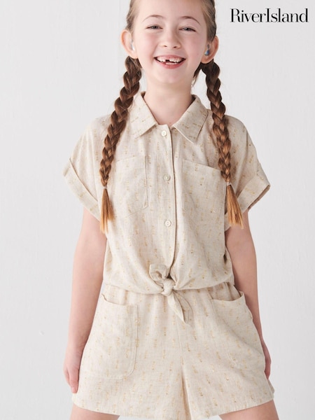River Island Natural Girls Tie Front Linen 100% Cotton Set (781813) | AED146
