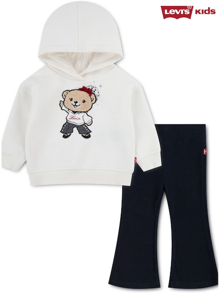 كريم - Levi's® Pullover Hoodie And Flared Ribbed Joggers Set 2 Piece