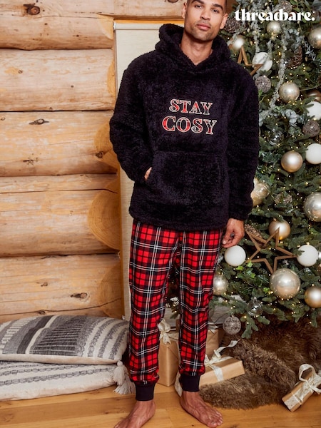 Threadbare Black Christmas Cosy Hoodie and Check Bottoms Pyjamas Set (782444) | €24