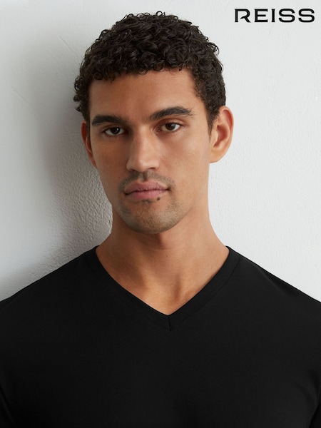 Black - Regular Reiss Dayton Cotton V-neck Tailored-fit T-shirt