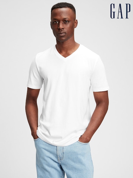 Gap White V-Neck Classic 100% Cotton Short Sleeve T-Shirt (782760) | € 19