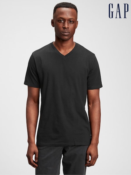 Gap Black V-Neck Classic 100% Cotton Short Sleeve T-Shirt (782764) | €16