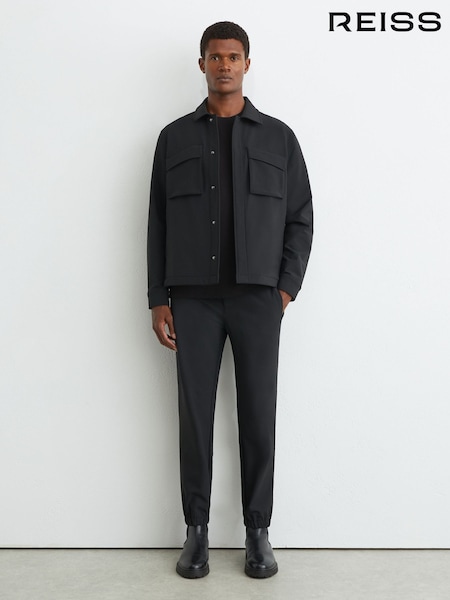 Black - Regular Reiss Divide Trousers Technical Stretch Tapered Trousers