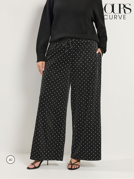 Svart - Yours Curve Polka Dot Metallic Wide Leg Trousers