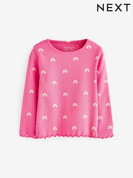 Bright Pink Rainbow Cotton Rich Long Sleeve Rib T-Shirt (3mths-7yrs) (783178) | €3.50 - €5
