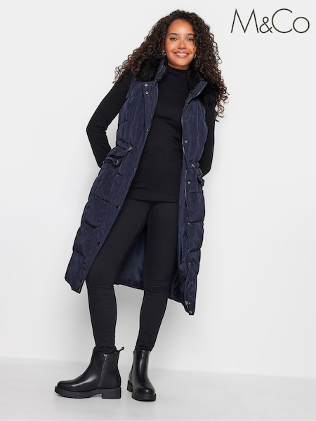 M&Co Blue Faux Fur Trim Padded Gilet (783496) | €44.50