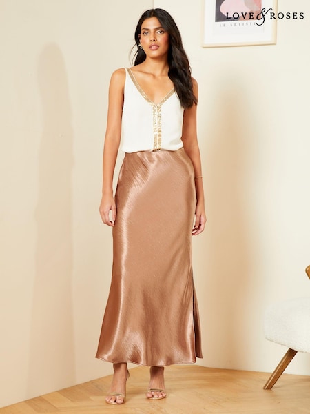 Maro Rugină - Love & Roses Satin Midaxi Fuste (783856) | 129 LEI