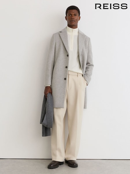 Soft Grey - Regular Reiss Dawn Wool-blend Puppytooth Single-breasted Overcoat