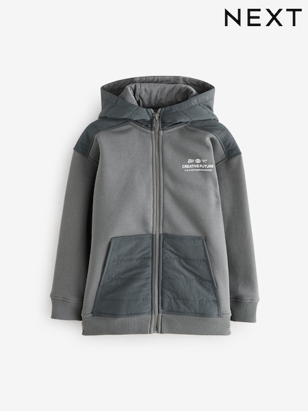 Charcoal Grey Mixed Fabric Jersey Zip Through Hoodie (3-16yrs) (784513) | €15 - €18