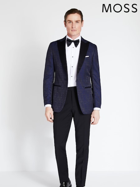 MOSS Blue Tailored Fit Navy Jaquard Tuxedo Jacket (784667) | €72