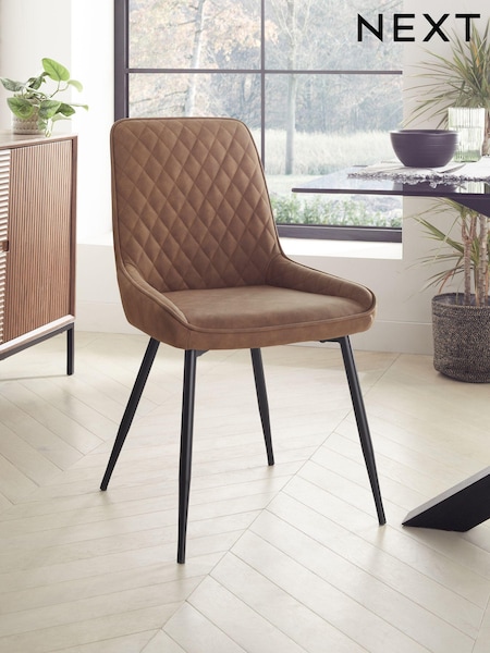 Set of 2 Arona Faux Leather Caramel Brown Hamilton Black Leg Quilted Dining Chairs (785040) | €320