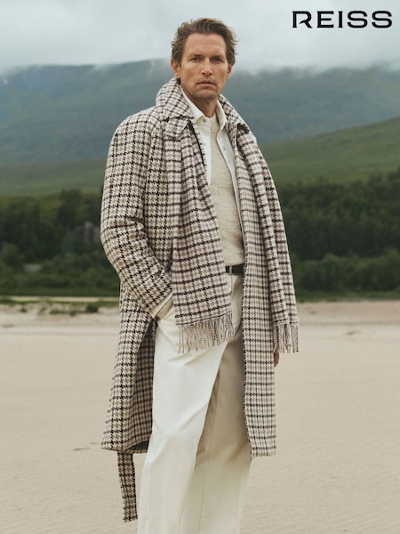 Maro multicolor - Regular Reiss Christem Wool Houndstooth-check Belted Overcoat
