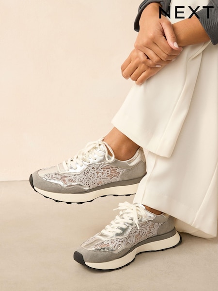 Серебряный - Print Forever Comfort® Chunky Sole Lace-Up Trainers (785102) | €24