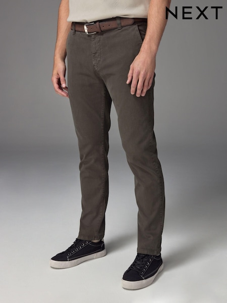 Khaki Green Slim Fit Belted Soft Touch Textured Trousers (785109) | R$ 365