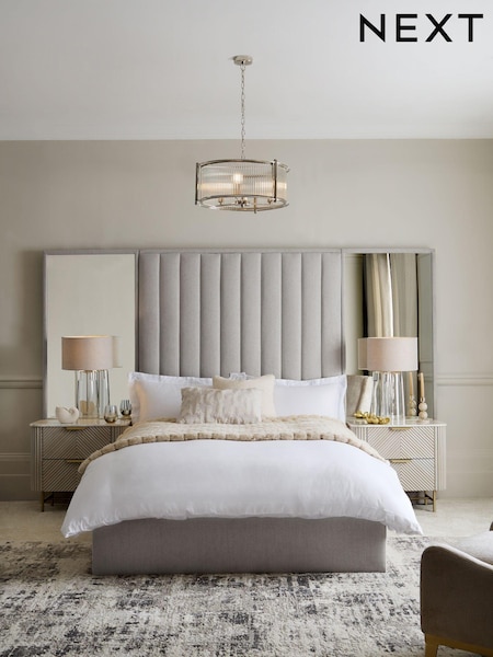 Contemporary Blend Light Natural Cerys Upholstered Hotel Bed Frame with Ottoman Storage and Mirrors (7857X7) | €1,625 - €1,850