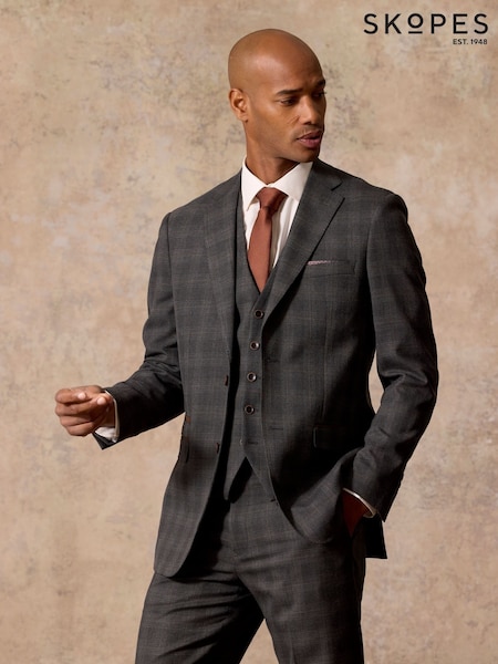 Grey - Regular Skopes Leone Check Tailored Fit Suit Jacket