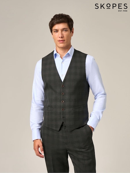 Grey - Regular Skopes Leone Check Suit Waistcoat