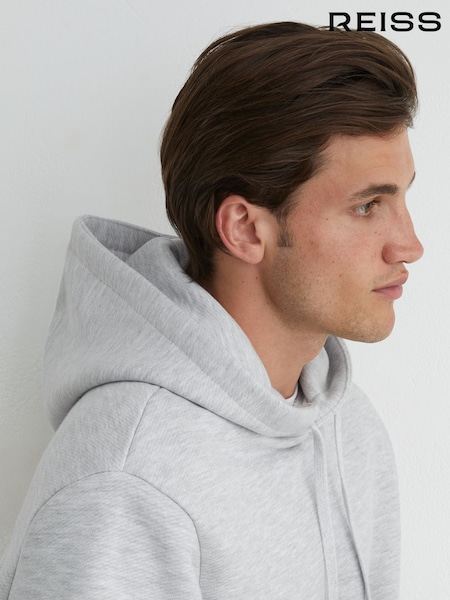 Grey - Regular Reiss Watts Heavyweight Cotton-blend Relaxed-fit Hoodie