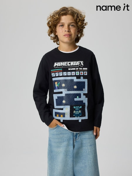 Noir - T-shirt Name It Minecraft à manches longues