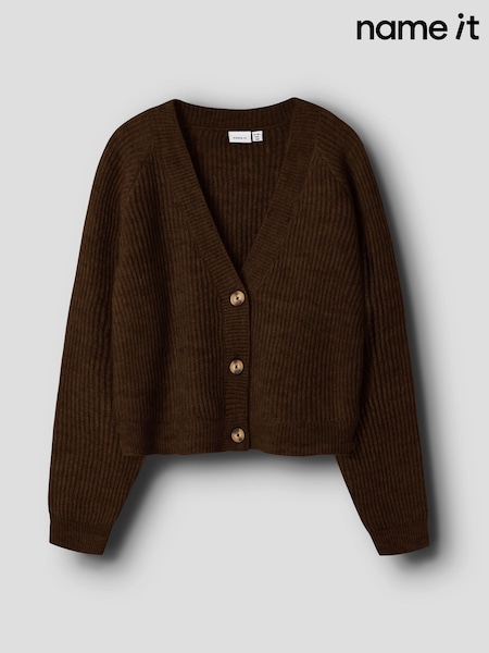 Brown - Name It Girls Boxy Knitted Cardigan