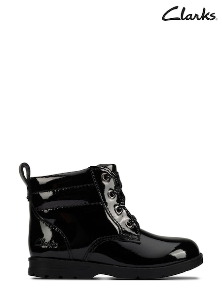 Clarks Black F fit Patent Dabi Lace Boots (787062) | €16.50