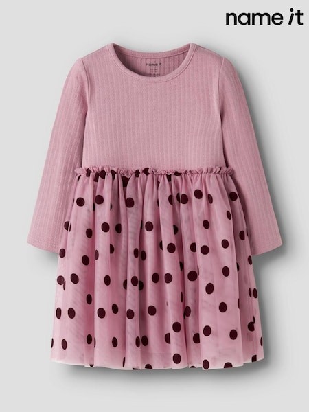 Purple - Name It Jersey And Tulle Heart Flocked Dress