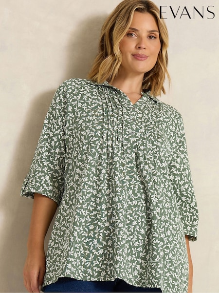 Khaki Green - Evans Pintuck Henley Top