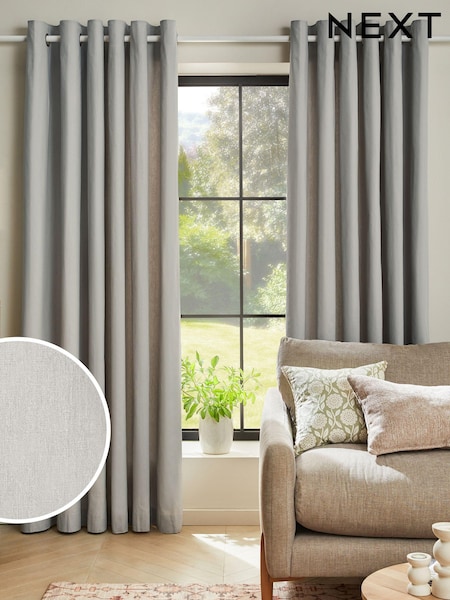 Grey Silver Lined Cotton Eyelet Curtains (787388) | $29 - $130