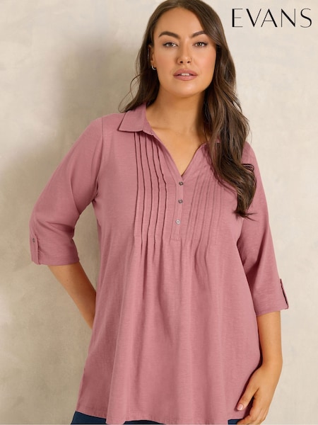 Pink - Evans Pintuck Henley Top