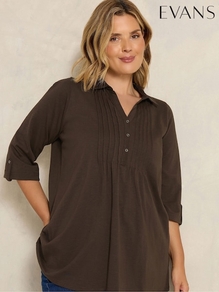 Brown - Evans Pintuck Henley Top