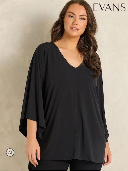블랙 - Evans Jersey Cape Top