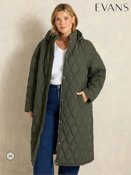 أخضر - Evans Quilted Longline Coat