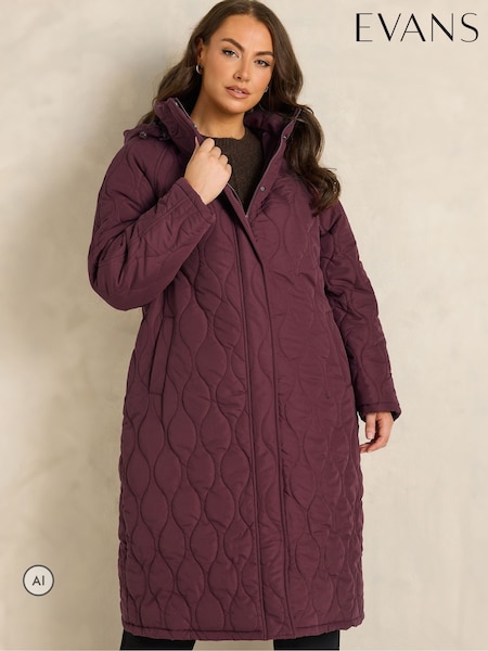 Red - Evans Quilted Longline Coat