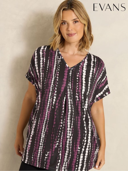 Pink - Evans Short Sleeve Pleat Swing Top