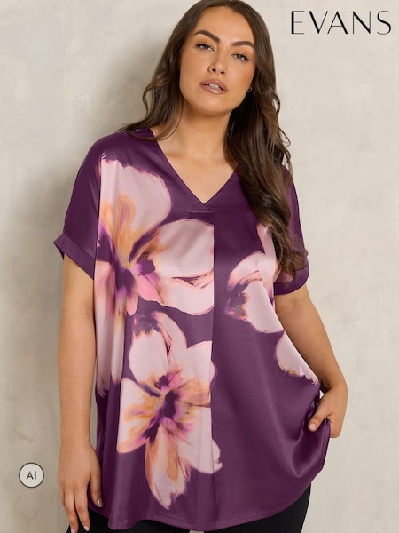 Rouge - Evans Woven Front Jersey Pleat Swing Top